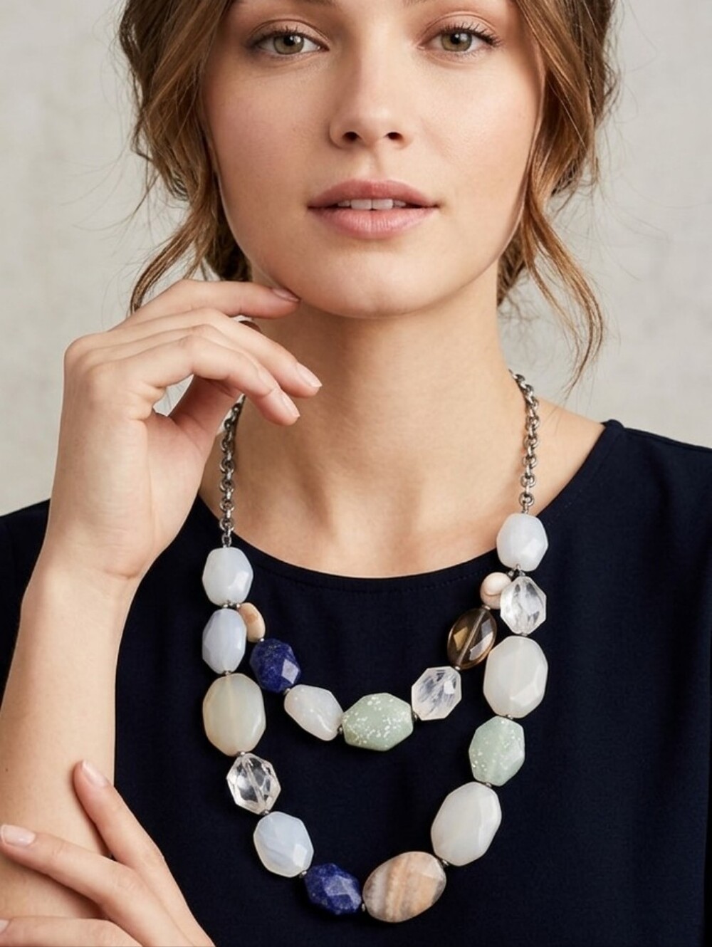 LOFT Multicolor Bib Necklace in Soft Blue, Green & Navy